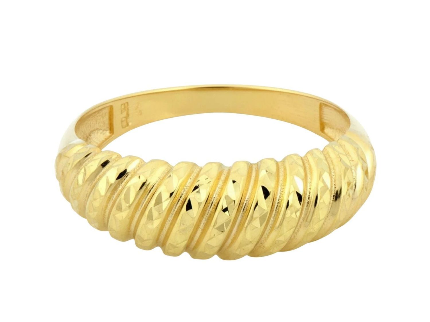 Elegancki złoty pierścionek skręcony obrączkowy damski bez kamieni. Kolekcja Trendy  Eternity – błyszcząca powierzchnia, modny wzór, idealny na prezent.1.jpg